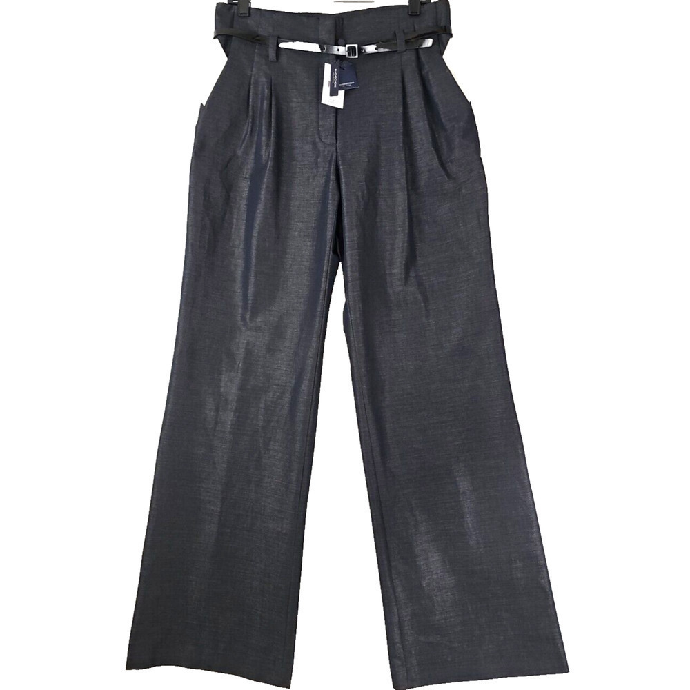 Magaschoni NEW YORK~Woman Size 10~Navy Blue Dress Belted Pants Wide Leg NWT $320